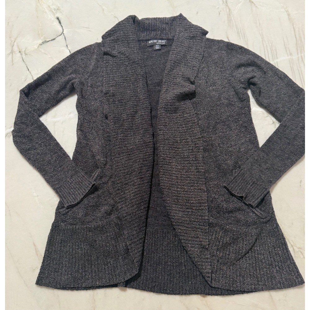 Barefoot Dreams CozyChic Lite Cardigan Charcoal Gray Bamboo Knit XS/S 452